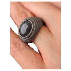 Moon stone Ring in Grey Titanium and 18 k 750 White Gold MXHM