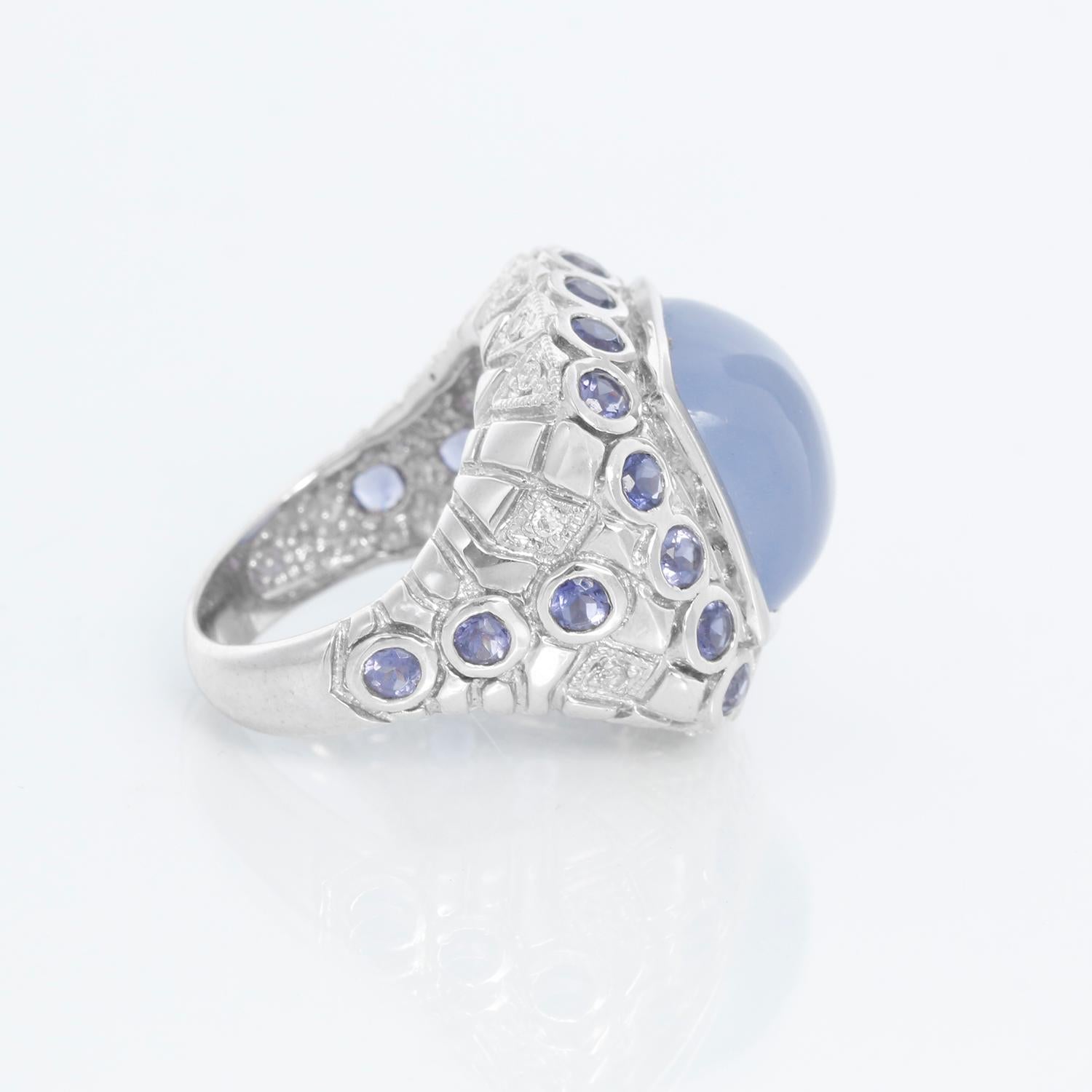 Women's or Men's Moon Stone & Sapphire Ring For Sale