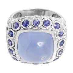 Anello con pietra lunare e zaffiro
