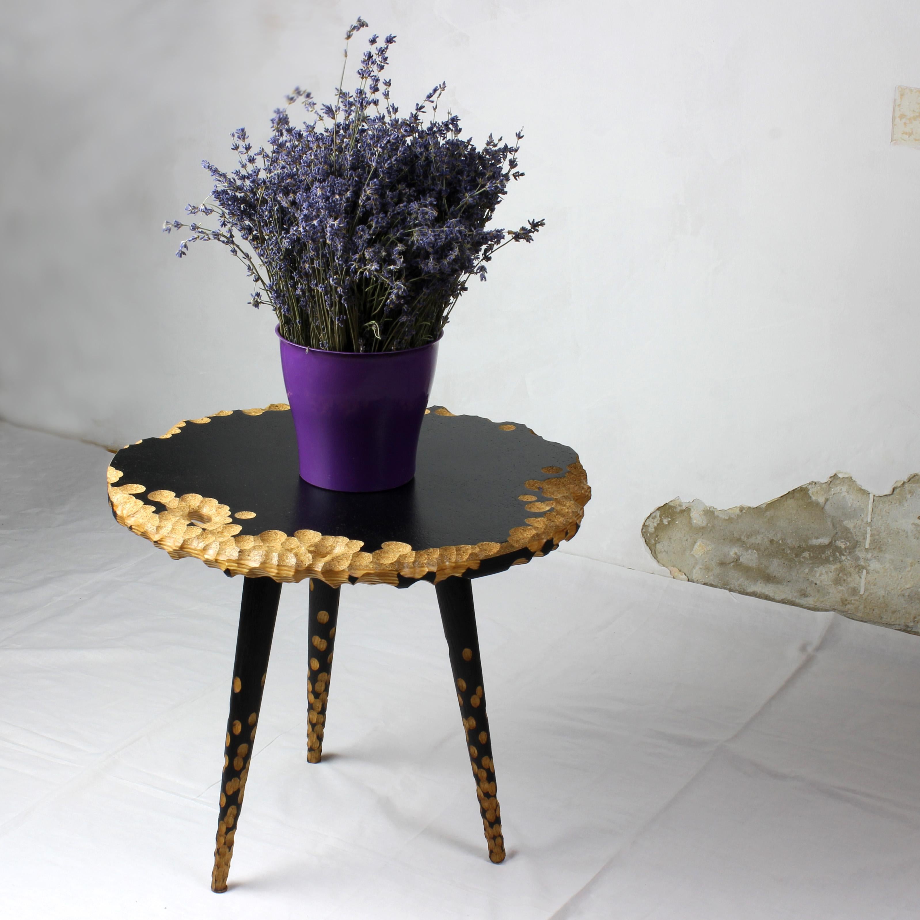 Post-Modern Moon - Side Table, Unique Sculptured Furniture, from Reclaimed Wood and Cork For Sale