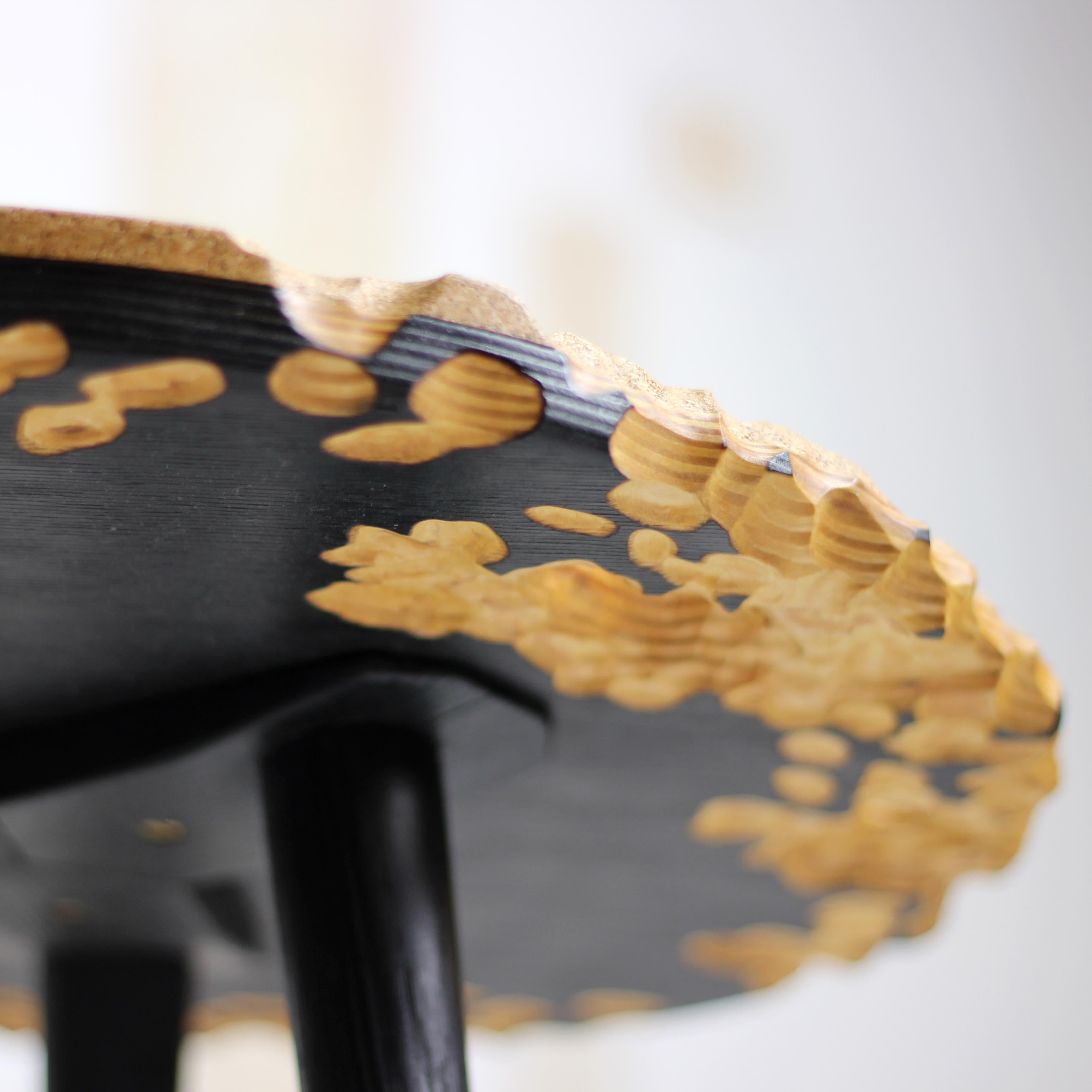 Moon - Side Table, Unique Sculptured Furniture, from Reclaimed Wood and Cork For Sale 1