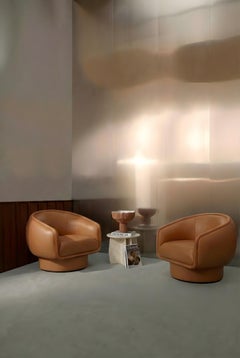 Moon Swivel Armchair in Bonfire eco leather