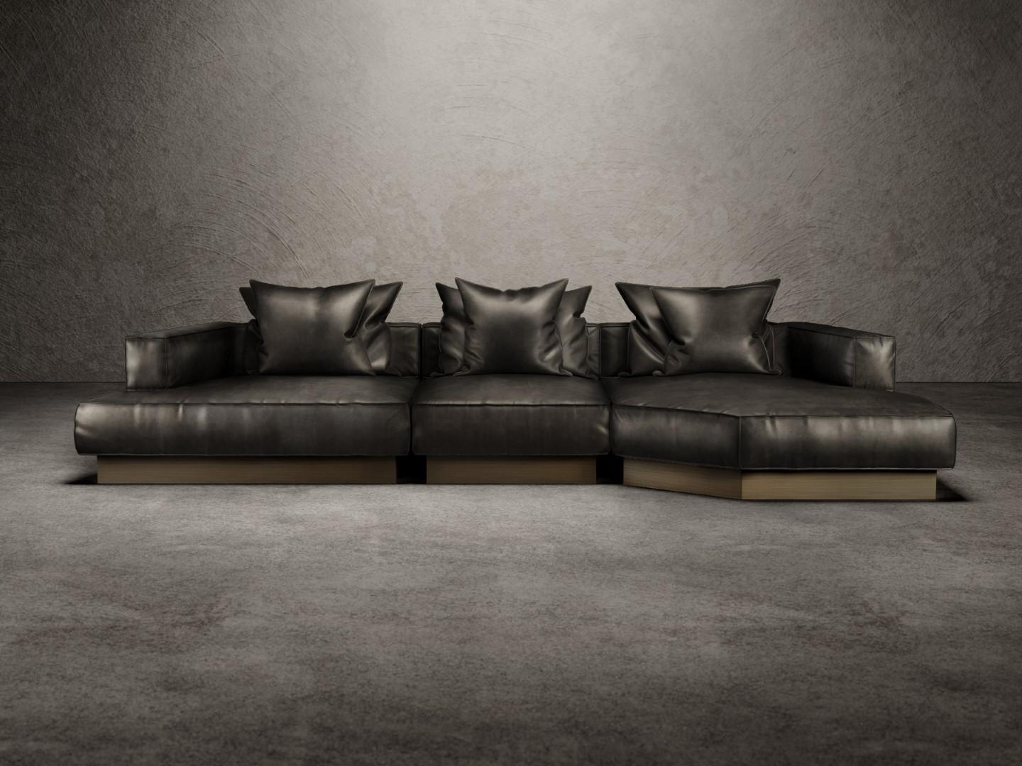 Moonage Daydream Modular Sofa Schwarz Timeless Leder und gebürstetem Messing (Italienisch) im Angebot