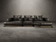 Moonage Daydream Modular Sofa Black Timeless Leather and brushed brass
