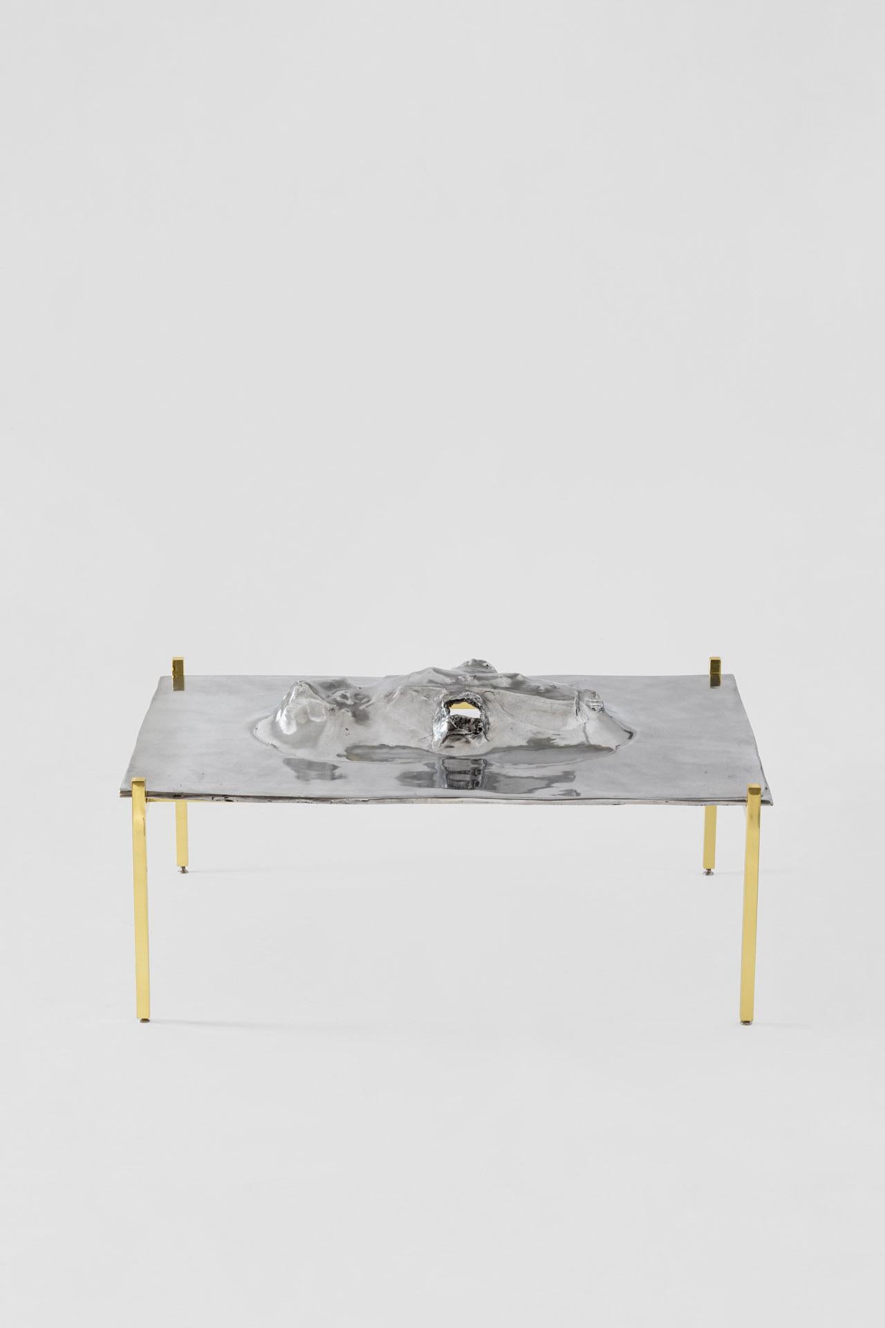 Contemporary Moonborn, Aluminium Lost Wax Cast and polished Brass coffee table, Lunar Edition For Sale