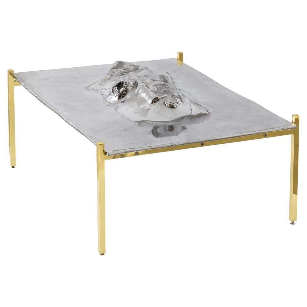 Moonborn, Aluminium Lost Wax Cast and polished Brass coffee table, Lunar Edition For Sale