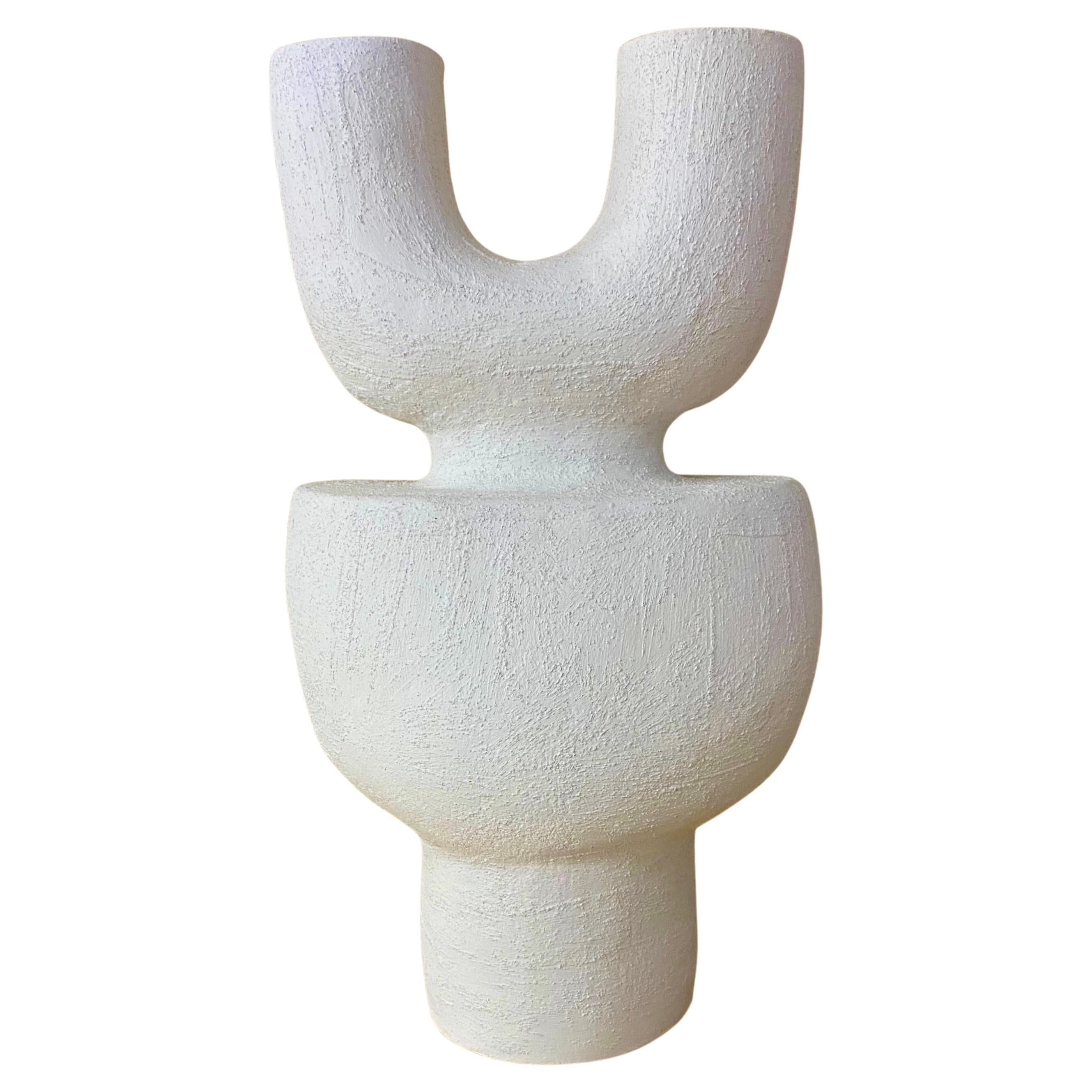 Moonbulb White Raku Clay Sandy Glaze Ceramic Sculpture by Stephanie Phillips