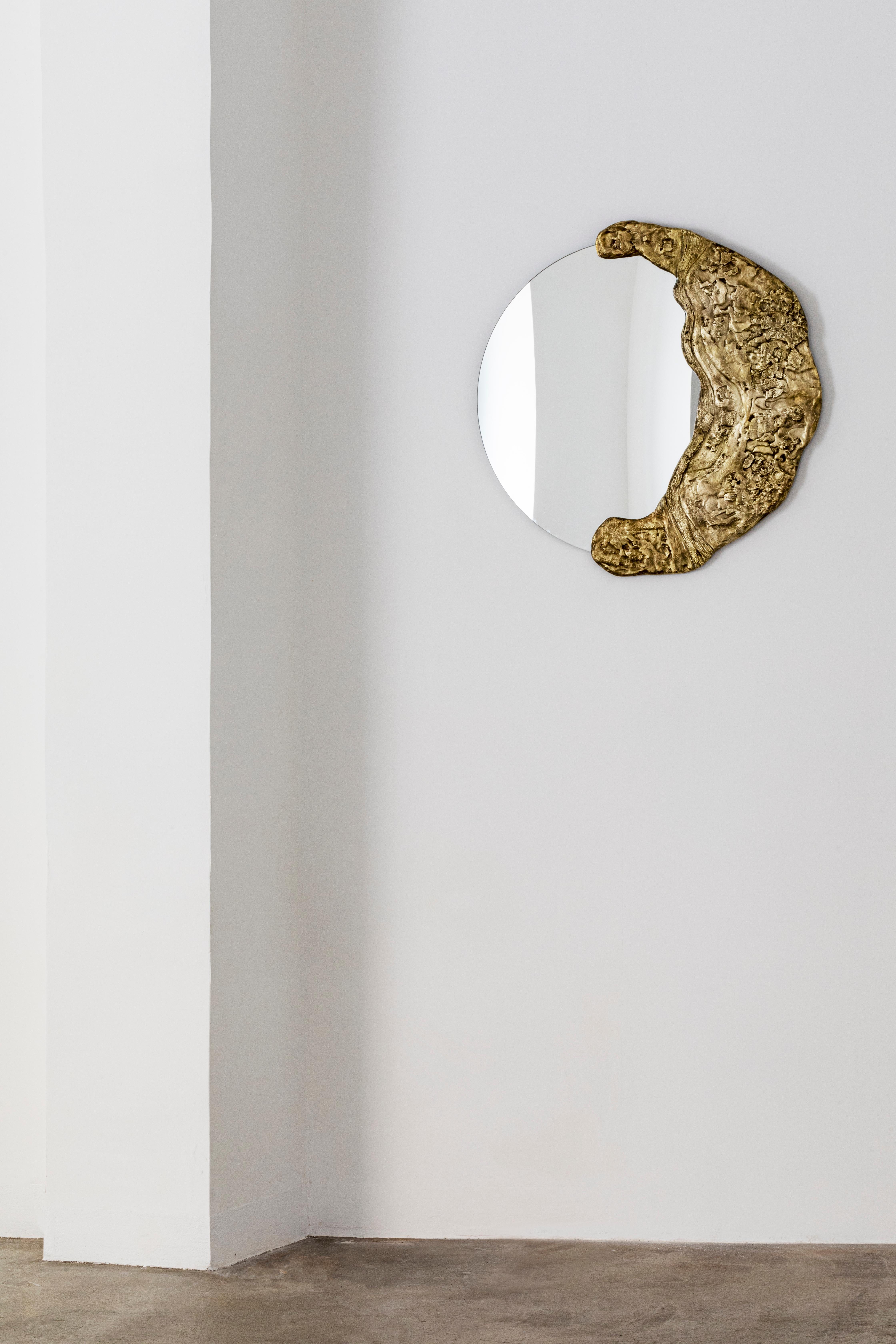 Modern Mooncrater mirror, lost-wax cast bronze mirror, Lunar Edition For Sale