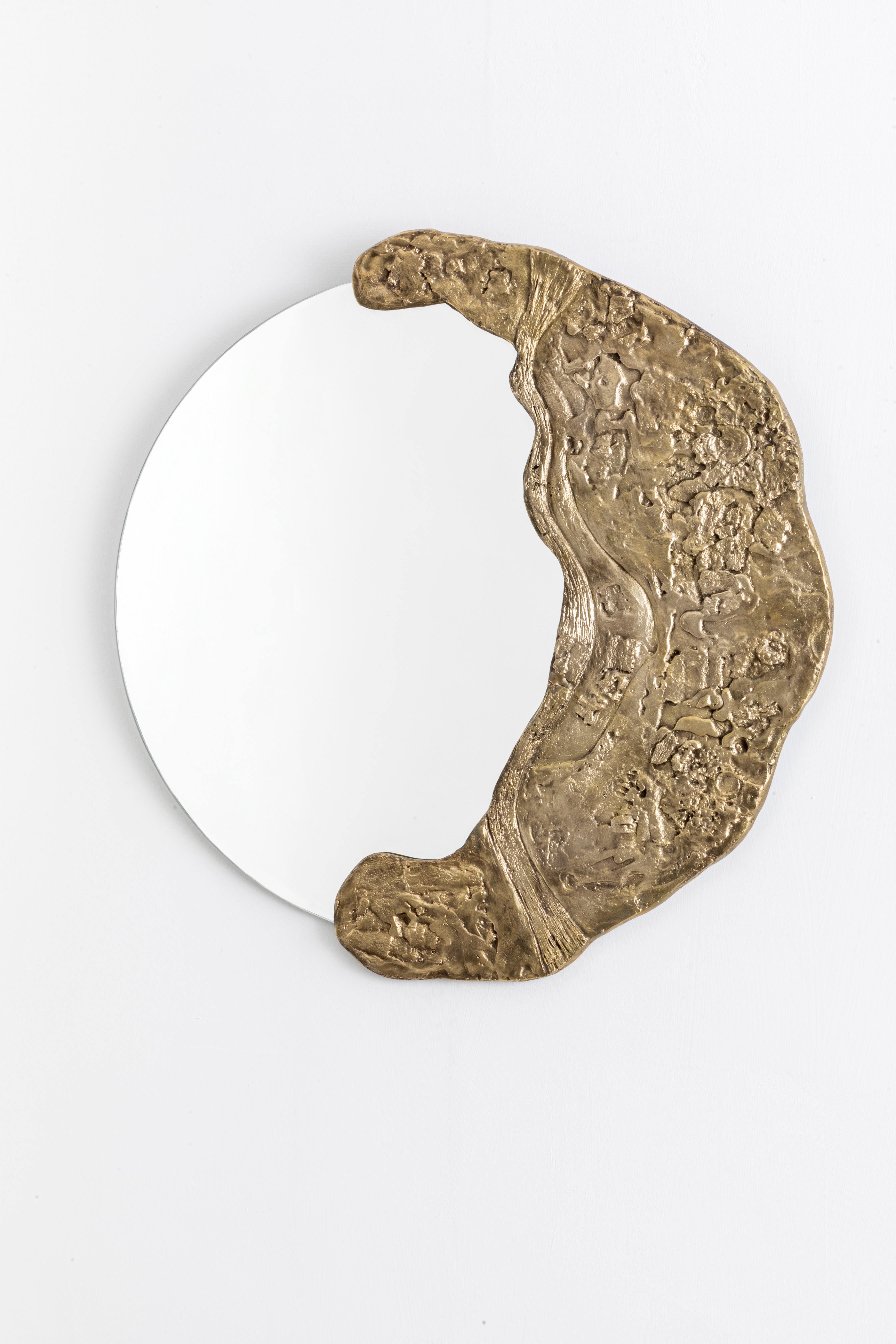 Italian Mooncrater mirror, lost-wax cast bronze mirror, Lunar Edition For Sale