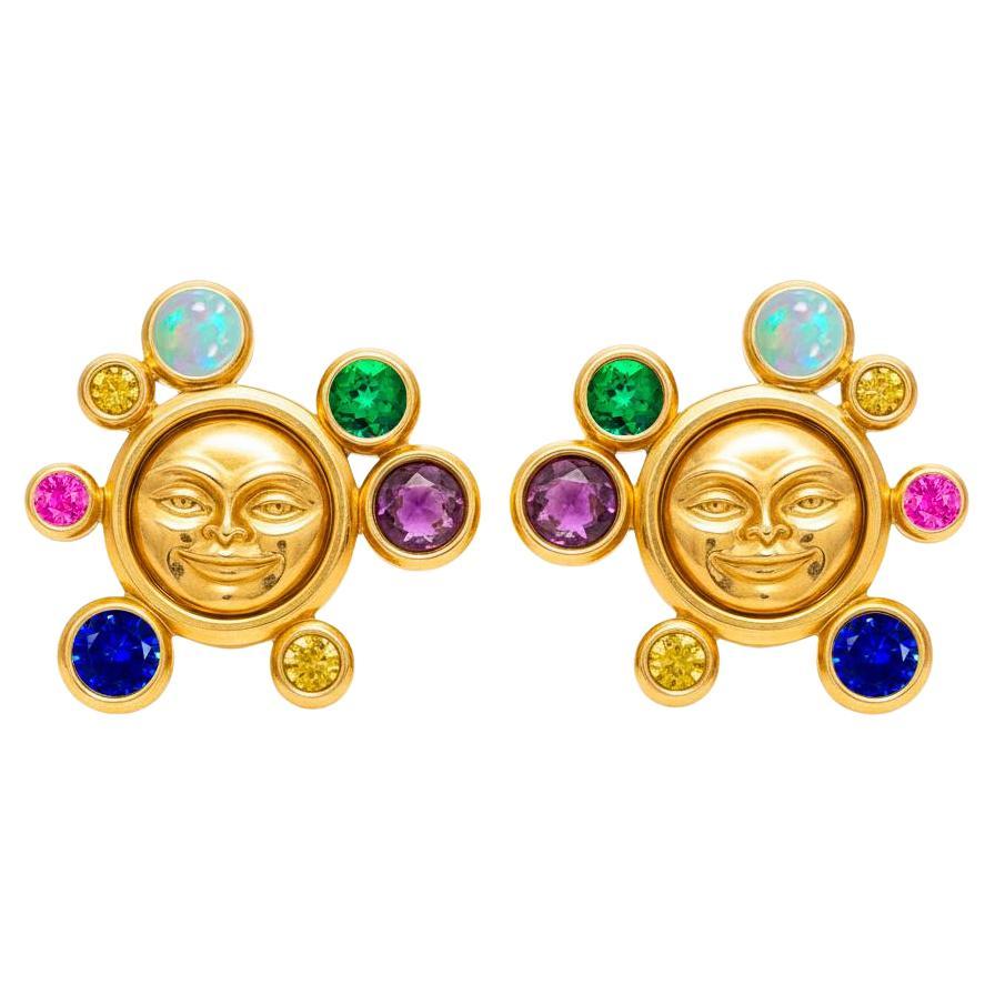 Orecchini Moonface con gemme multicolore
