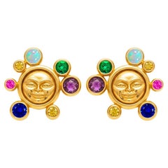 Orecchini Moonface con gemme multicolore