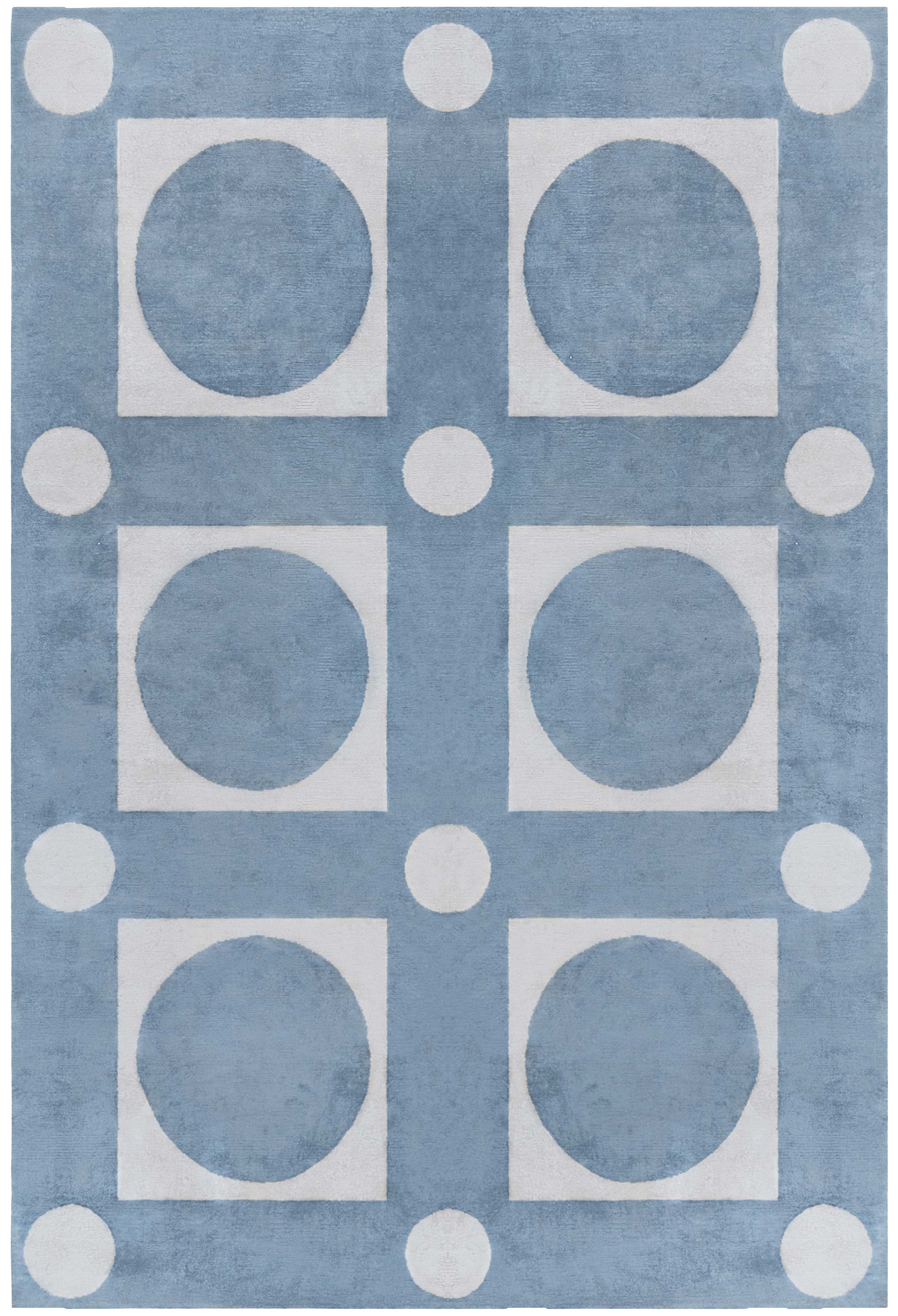 "Moongrid" Contemporary Art Deco Geometric Gray Silk Carpet by Doris Leslie Blau