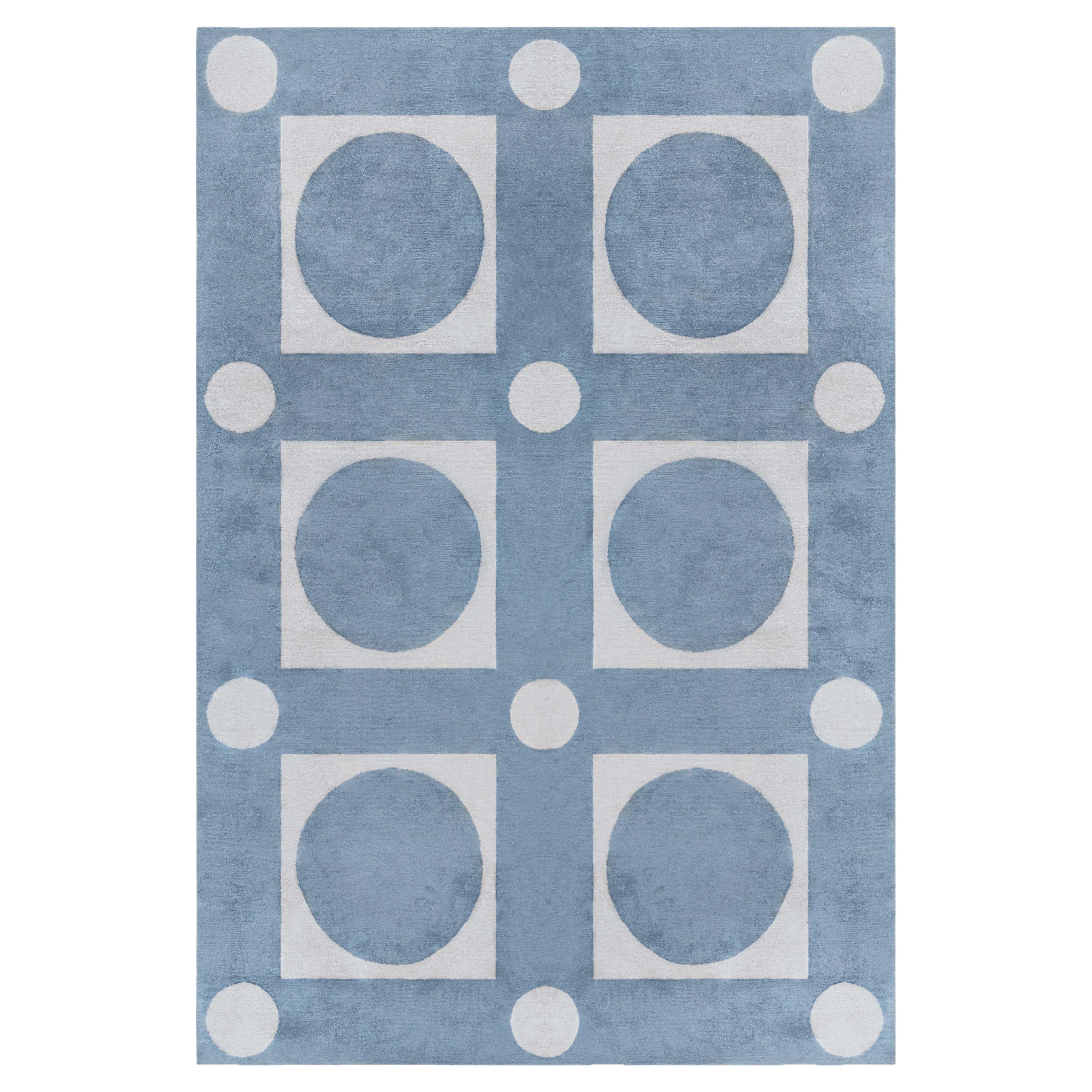 "Moongrid" Contemporary Art Deco Geometric Gray Silk Carpet by Doris Leslie Blau