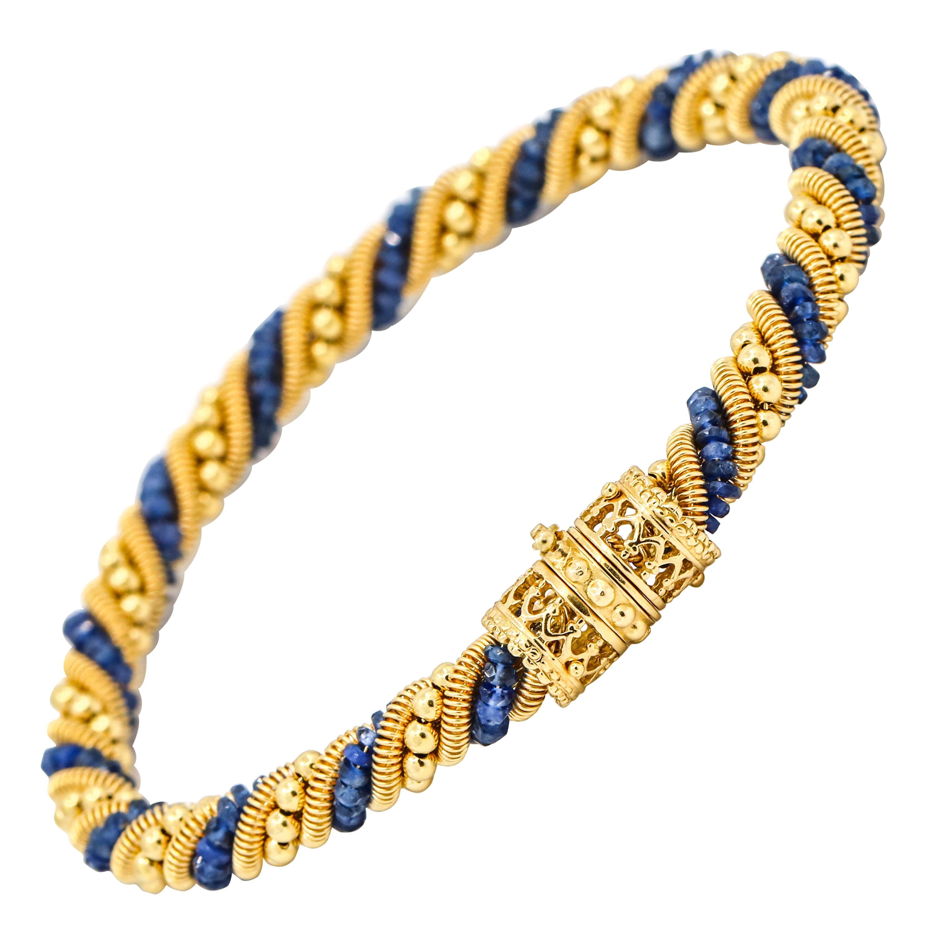 Moonlight 18 Karat Yellow Gold Sapphire Beads Rope Bracelet For Sale