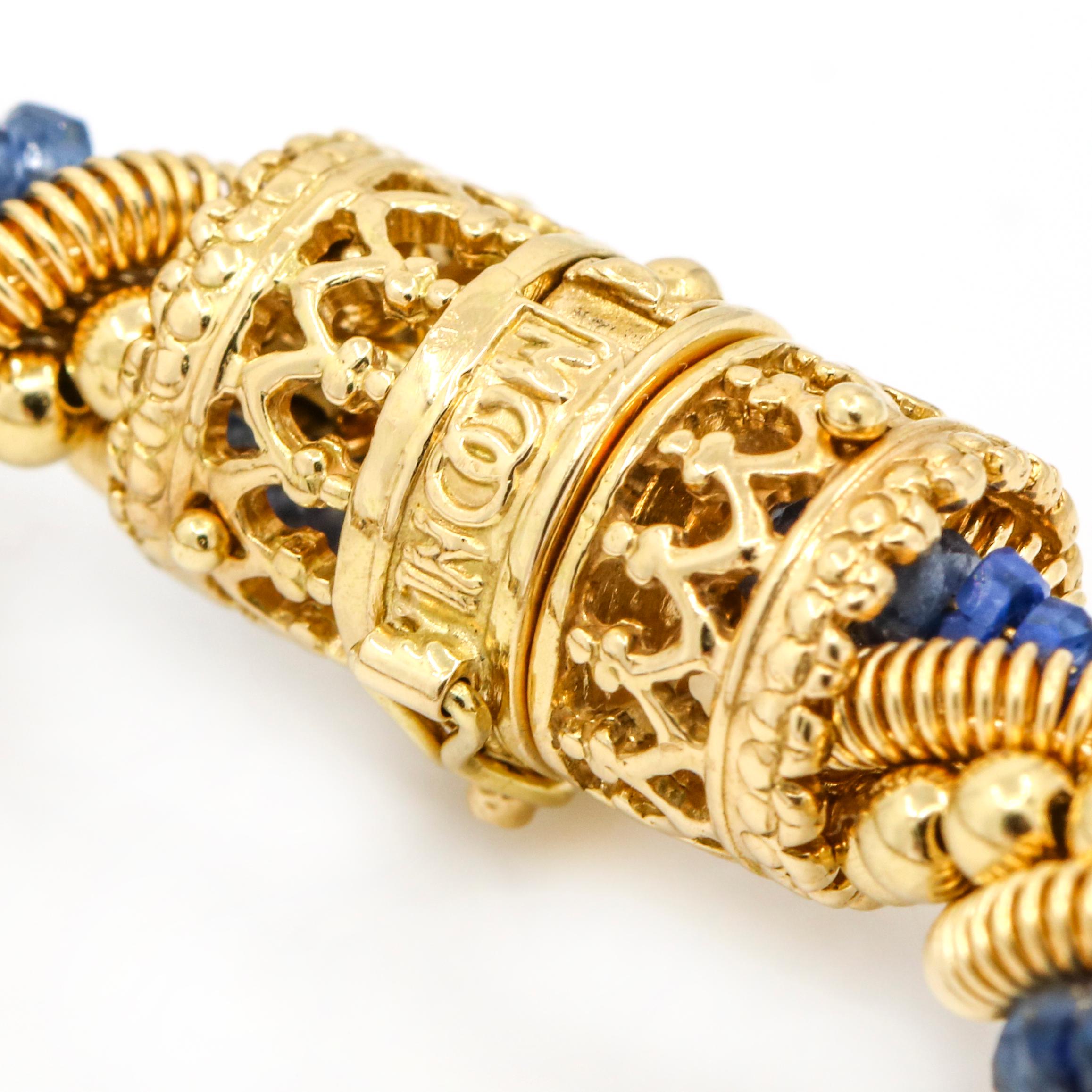 Women's Moonlight 18 Karat Yellow Gold Sapphire Beads Rope Bracelet For Sale