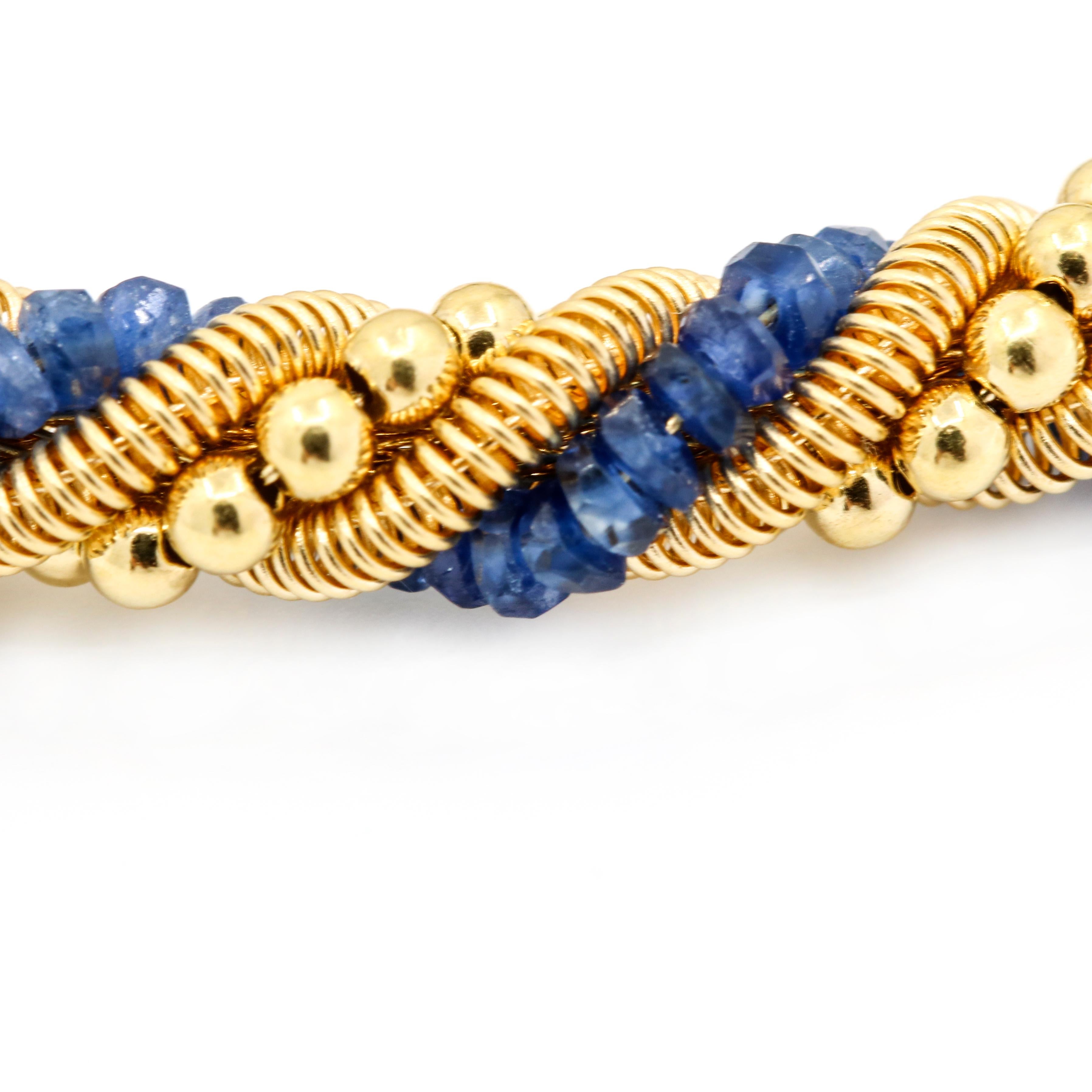 Moonlight 18 Karat Yellow Gold Sapphire Beads Rope Bracelet For Sale 2