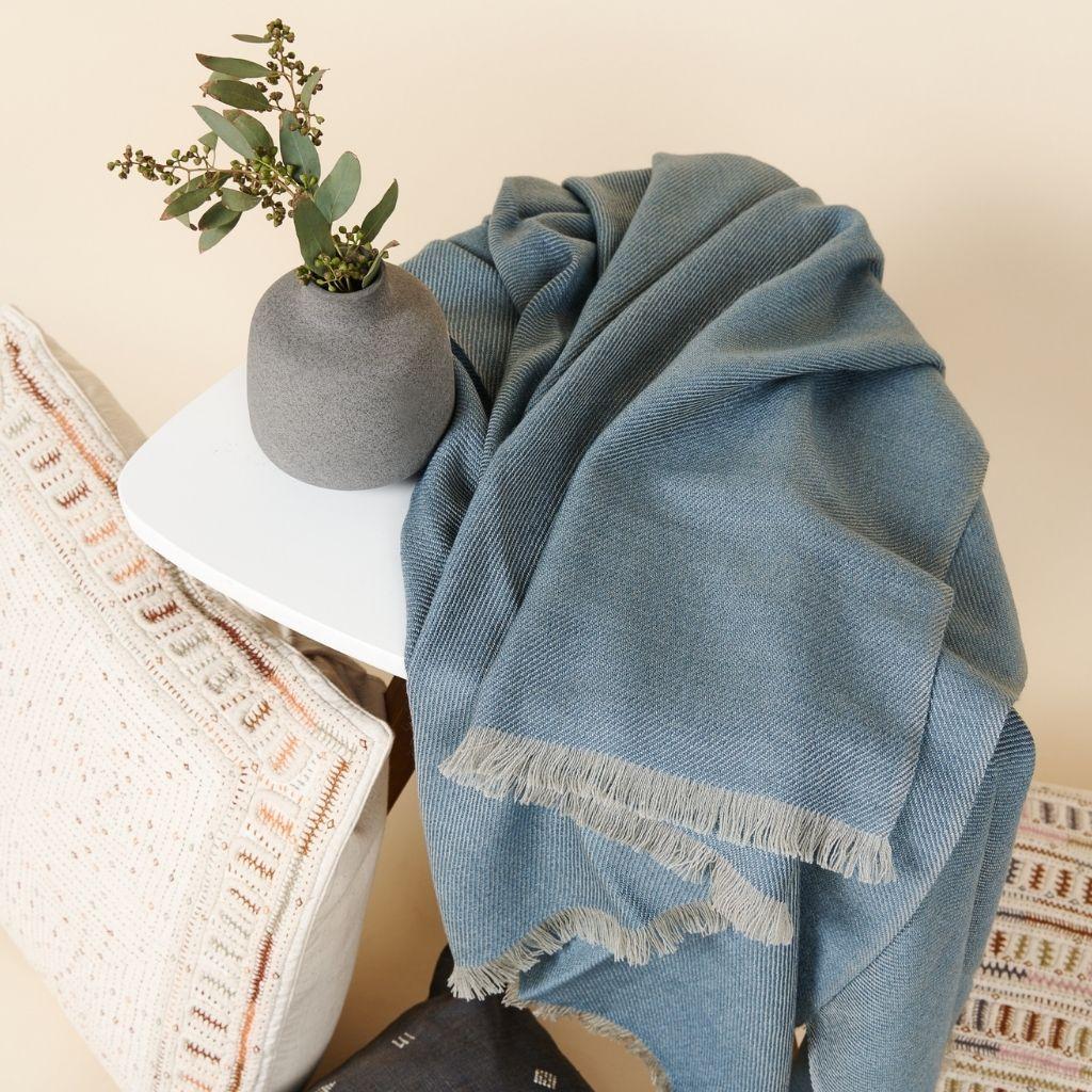Hand-Woven Moonlight Classic Handloom Throw / Blanket in Pure Soft Merino Twill Weave For Sale