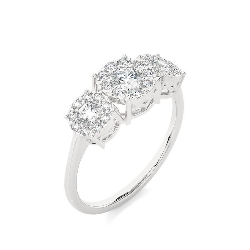 Carat Weight: This mesmerizing ring boasts a total carat weight of 0.66 carats, ensuring a captivating sparkle.

Diamonds: Adorning the ring are 30 meticulously chosen diamonds, selected for their brilliance and quality.

Cluster Design: The design