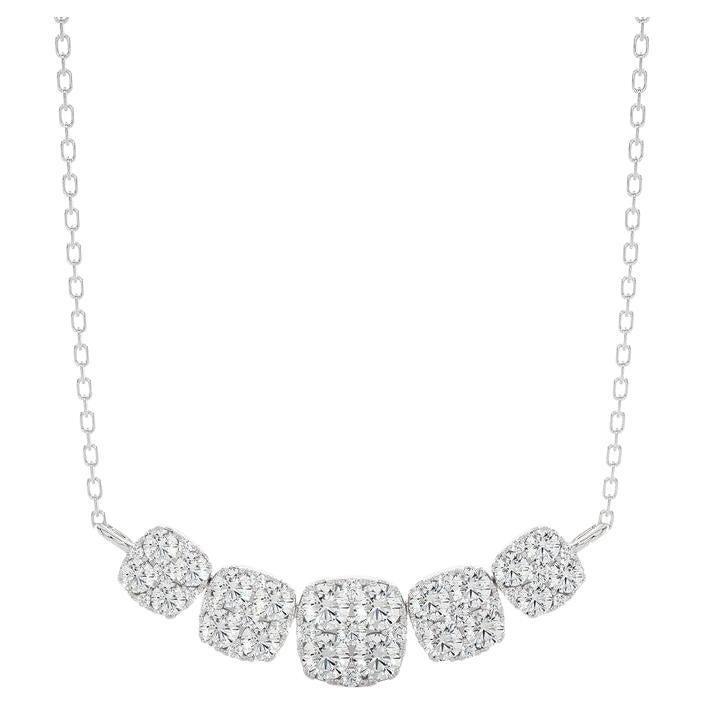 Moonlight Cluster Necklace: 1.1 Carat Diamonds in 14k White Gold For Sale
