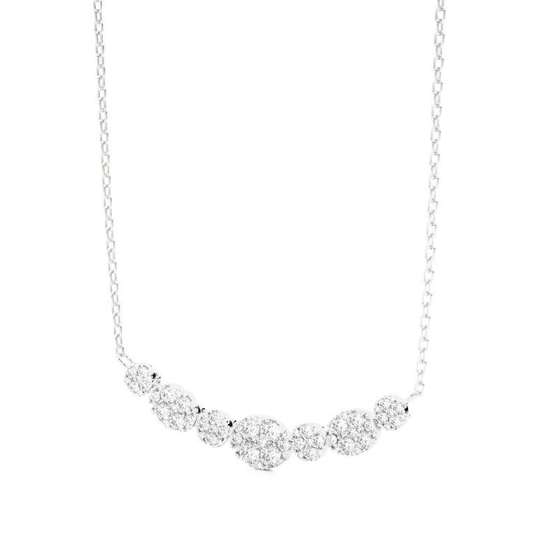 Carat Weight: A total of 1.2 carats of dazzling diamonds grace this necklace, promising to mesmerize.

Diamonds: Meticulously arranged, the necklace features 73 exquisite diamonds, each carefully selected to ensure brilliance.

Cluster Design: The