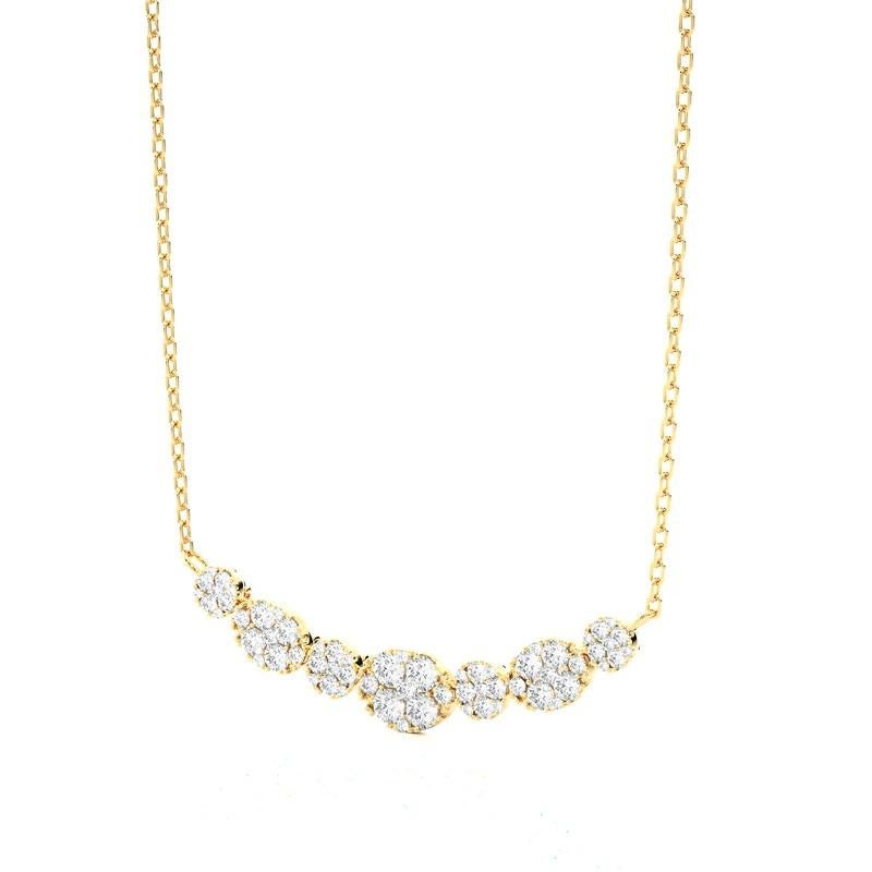 Round Cut Moonlight Cluster Necklace: 1.2 Carat Diamonds in 14k Yellow Gold For Sale