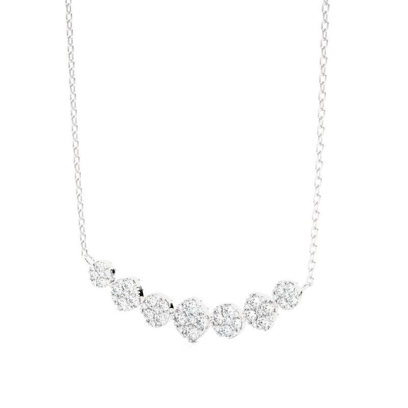 Round Cut Moonlight Cluster Necklace: 1.4 Carat Diamonds in 14k White Gold For Sale