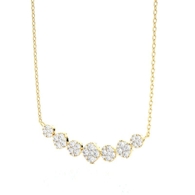 Modern Moonlight Cluster Necklace: 1.4 Carat Diamonds in 14k Yellow Gold For Sale