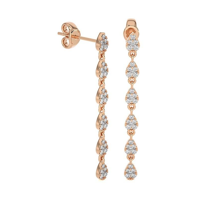 Moderno Orecchini pendenti in oro rosa 14K con diamanti rotondi da 0,49 Ctw della collezione Moonlight in vendita