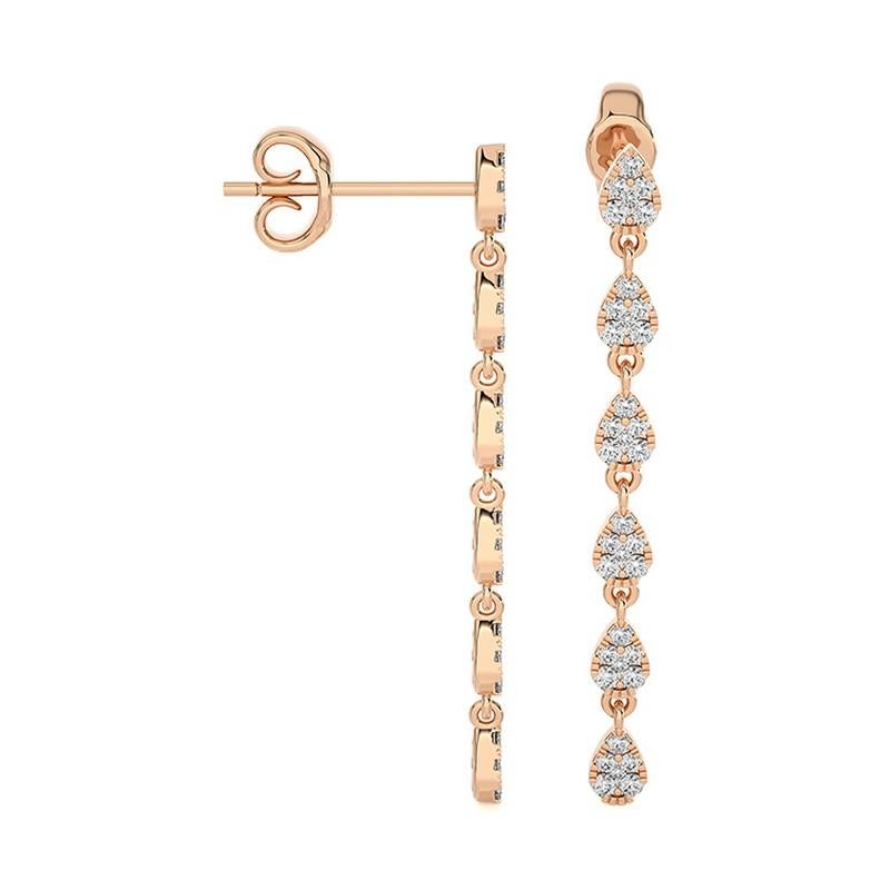 Taglio rotondo Orecchini pendenti in oro rosa 14K con diamanti rotondi da 0,49 Ctw della collezione Moonlight in vendita