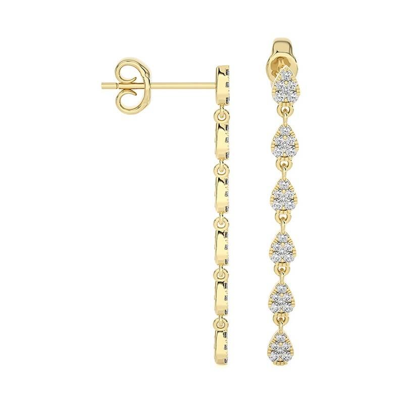 Taglio rotondo 0,49 Ctw diamanti rotondi Collezione Moonlight Orecchini pendenti in oro giallo 14K in vendita