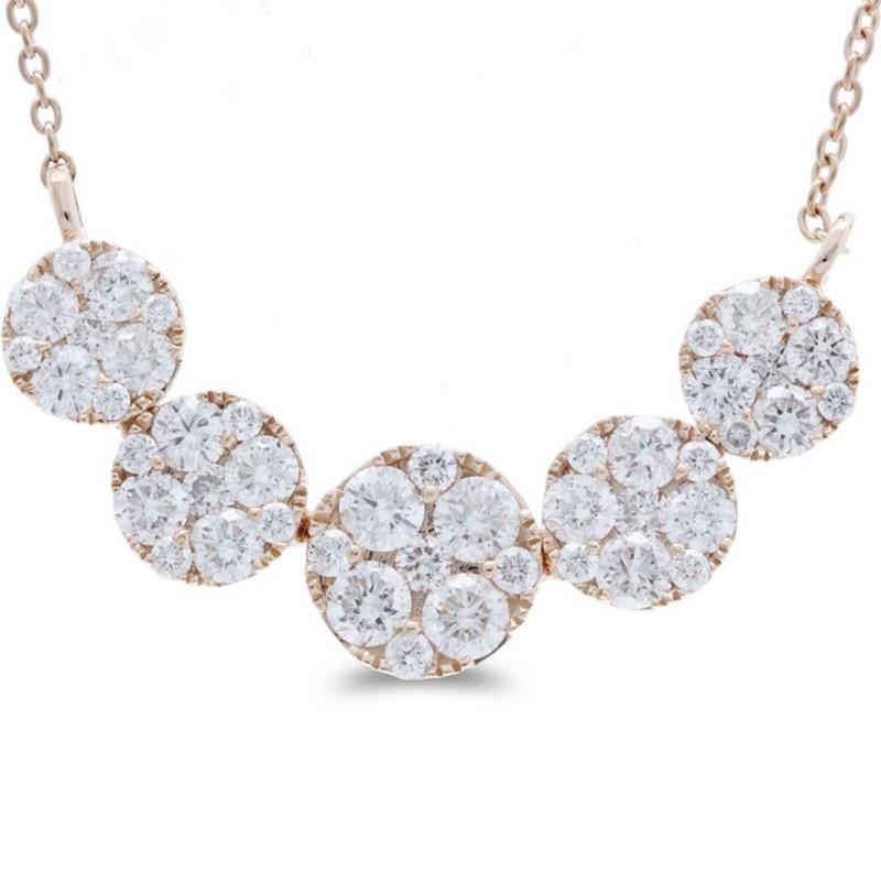 Taglio rotondo Moonlight Collection'S - Collana in oro rosa 14K con 5 grappoli rotondi (0,9 ctw di diamanti) in vendita