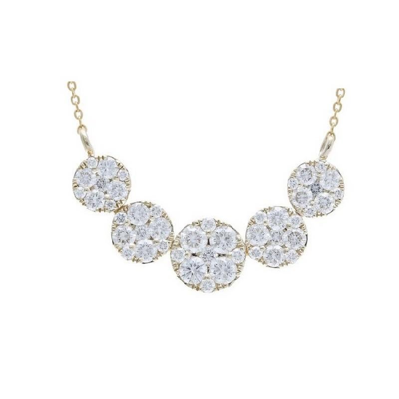 Taglio rotondo Moonlight Collection'S-5 Collana in oro giallo 14K a grappolo rotondo (0,9 ctw di diamanti) in vendita