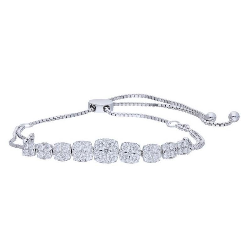 Taille ronde Bracelet Bolo de la collection Moonlight : or blanc 14 carats avec diamants 1,6 carat en vente