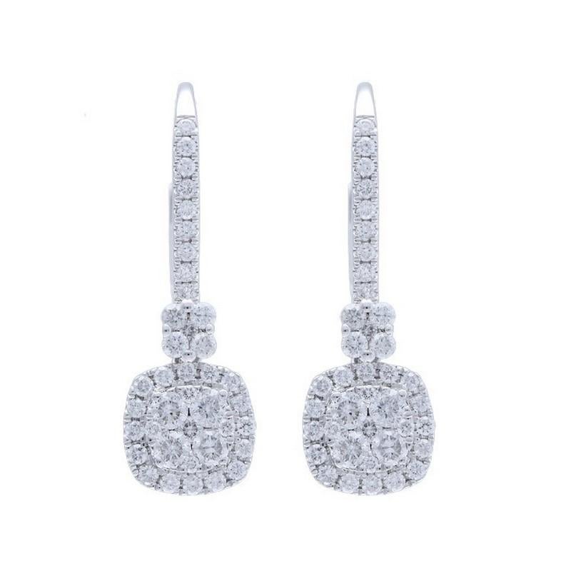 Modern Moonlight Collection Cushion Cluster Earring: 0.68 Ctw Diamond in 18K White Gold For Sale
