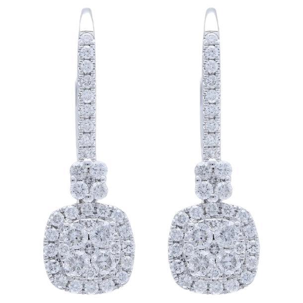 Moonlight Collection Cushion Cluster Earring: 0.68 Ctw Diamond in 18K White Gold For Sale