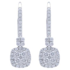 Moonlight Collection Cushion Cluster Earring: 0.68 Ctw Diamond in 18K White Gold