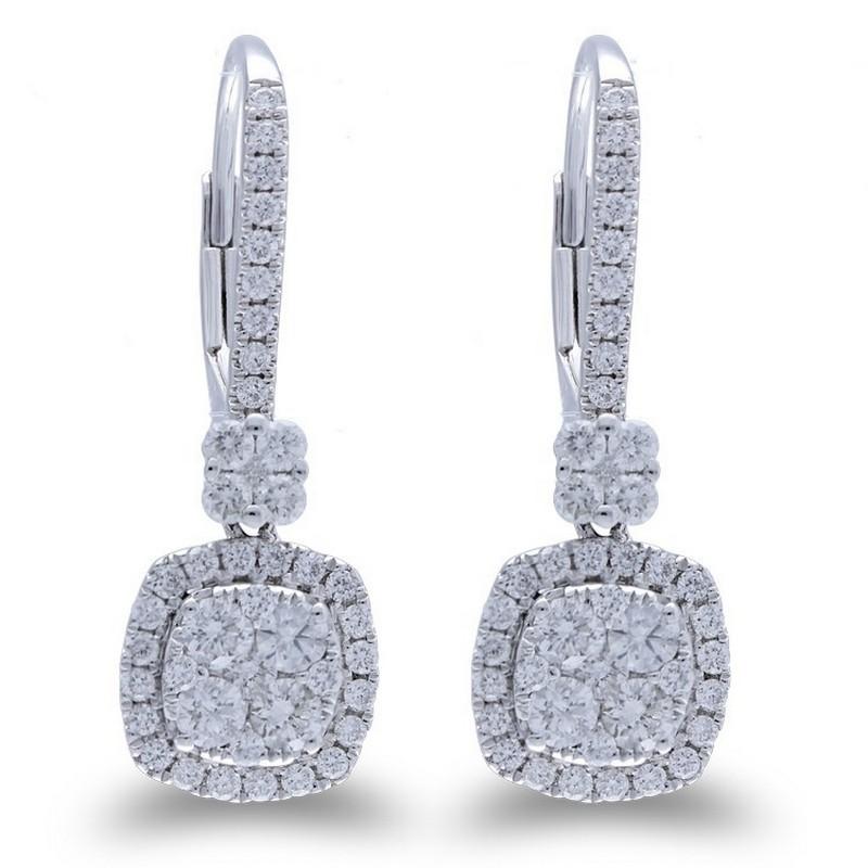 Modern Moonlight Collection Cushion Cluster Earrings: 1 Carat Diamond in 14K White Gold For Sale