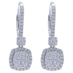 Moonlight Collection Cushion Cluster Earrings: 1 Carat Diamond in 14K White Gold