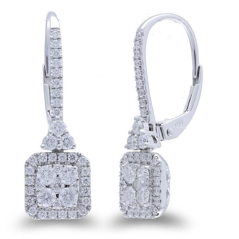 Diamond Total Carat Weight: These exquisite earrings boast a total carat weight of 1.03 carats, showcasing a cluster of 82 round diamonds.

Diamonds: The earrings feature a stunning array of 82 round diamonds arranged in a captivating cushion