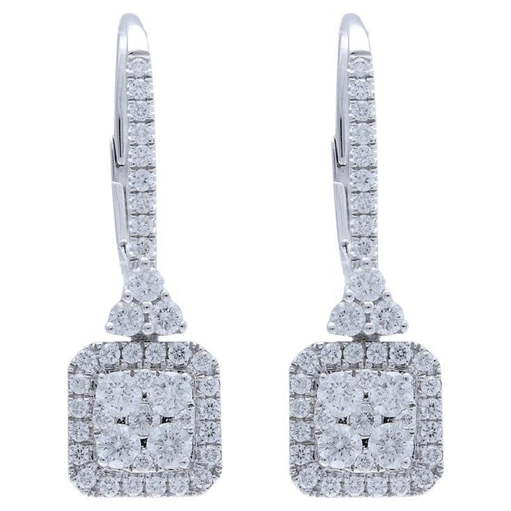 Moonlight Collection Cushion Cluster Earrings: 1.03 Carat Diamonds in 14K White  For Sale