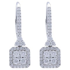 Moonlight Collection Cushion Cluster Earrings: 1.03 Carat Diamonds in 14K White 