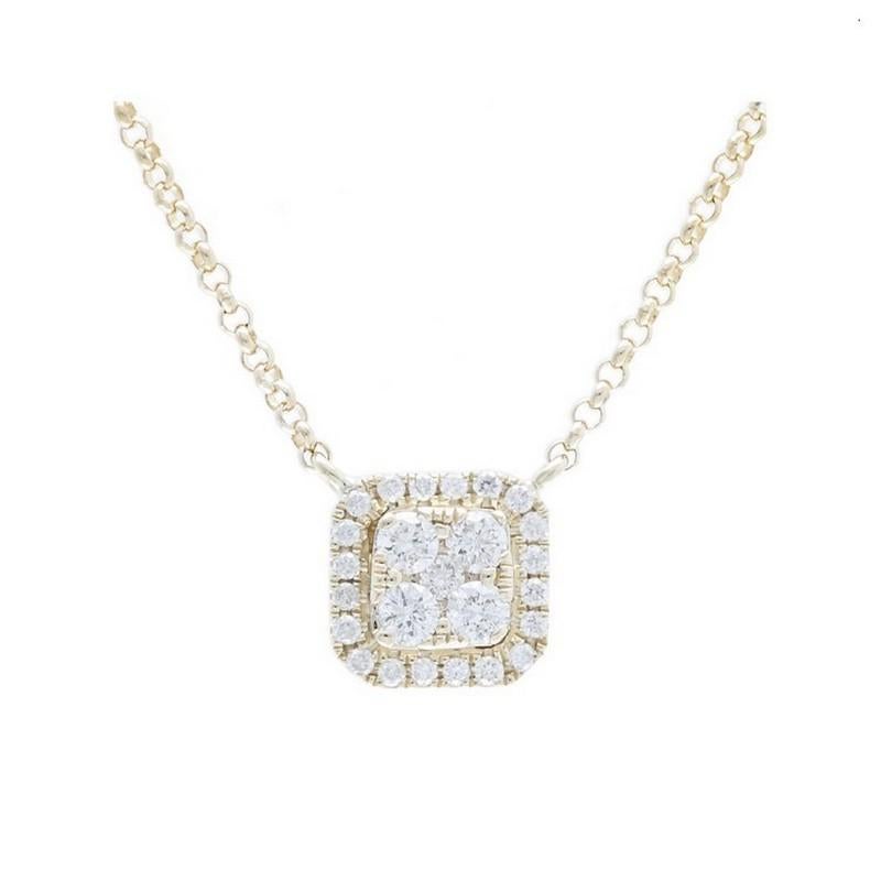 Modern Moonlight Collection Cushion Cluster Pendant: 0.22 Ct Diamond in 18K Yellow Gold For Sale