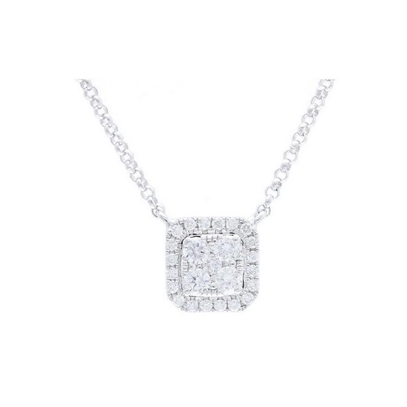 Modern Moonlight Collection Cushion Cluster Pendant: 0.22 Ctw Diamond in 18K White Gold For Sale