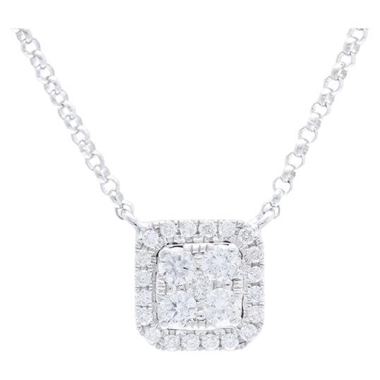 Moonlight Collection Cushion Cluster Pendant: 0.22 Ctw Diamond in 18K White Gold For Sale