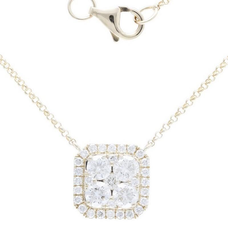 Diamond Total Carat Weight: Make a statement with the Moonlight Collection Cushion Cluster Pendant, showcasing a total of 1 carat of diamonds. This pendant features 33 brilliant round diamonds set in 14K yellow gold, creating a captivating cushion