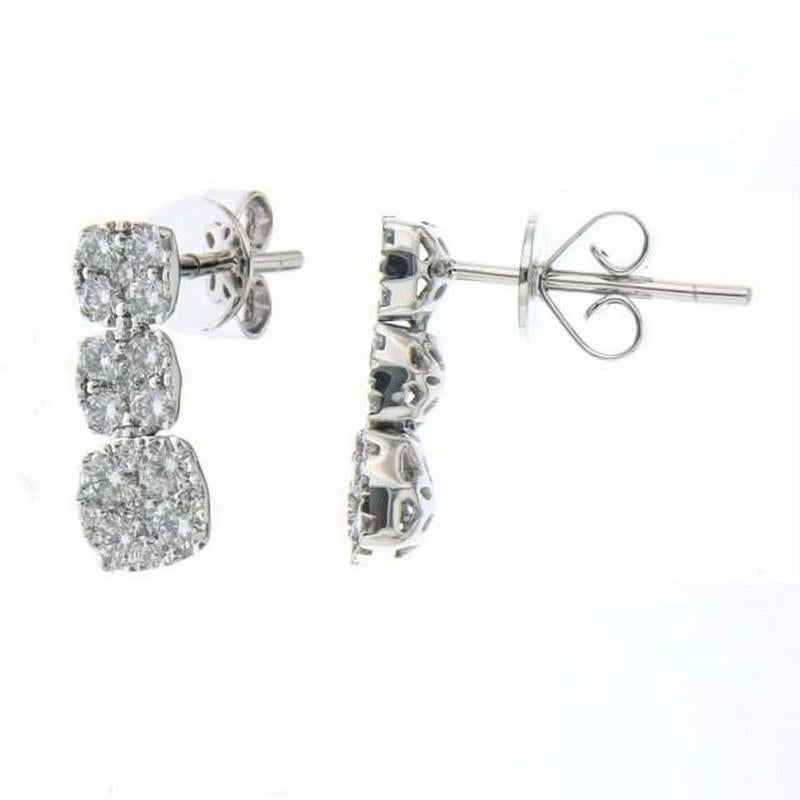 Round Cut Moonlight Collection Dangling Earring 1 Ct Diamond in 14K White Gold For Sale