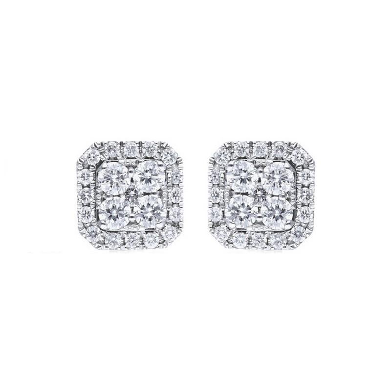 Modern Moonlight Collection Earring Cushion Studs: 0.39 Ctw Diamonds in 14K White Gold For Sale