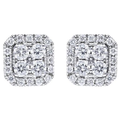 Moonlight Collection Earring Cushion Studs: 0.39 Ctw Diamonds in 14K White Gold For Sale