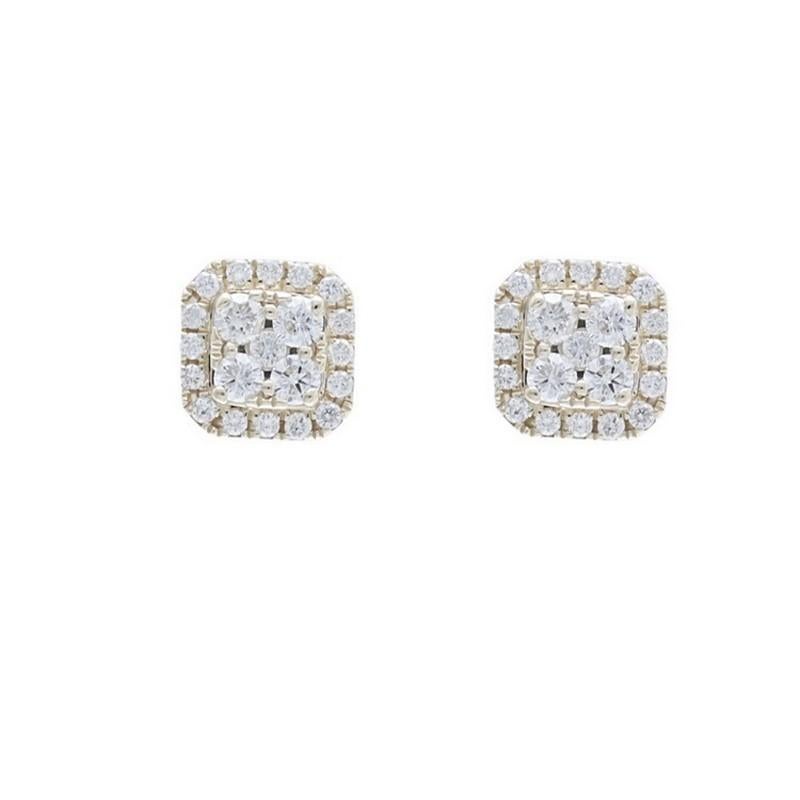 Taille ronde Clous d'oreilles coussin collection Moonlight : 0,39 ct. pt. diamants en or jaune 14 carats en vente