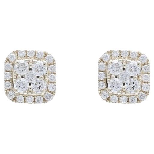 Moonlight Collection Earring Cushion Studs: 0.39 Ctw Diamonds in 14K Yellow Gold For Sale